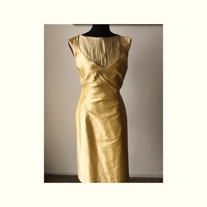 Gold silk cocktail dress. Purchased in Spain at boutique African textiles store.